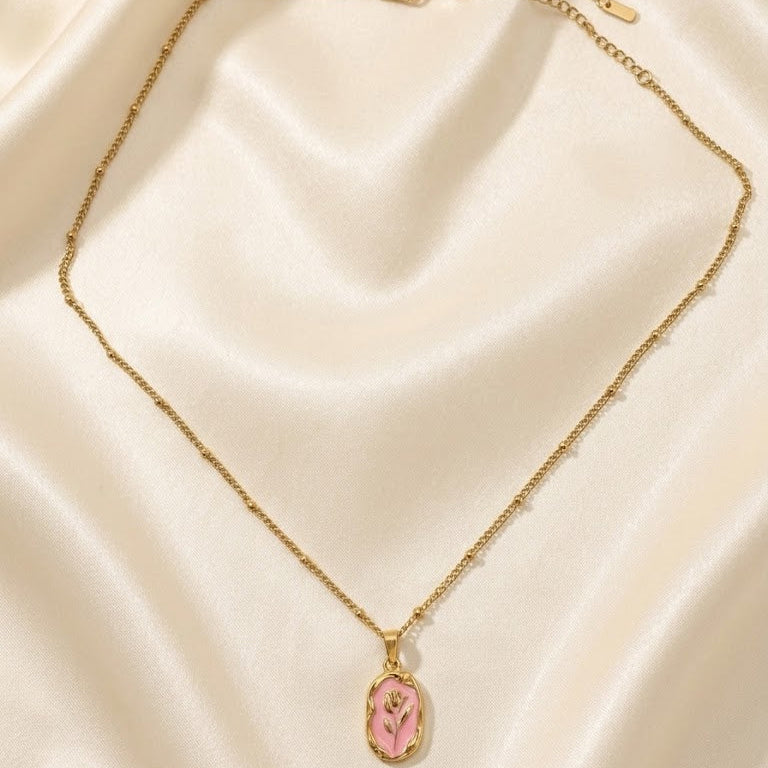 Pink Tulip Medallion Necklace