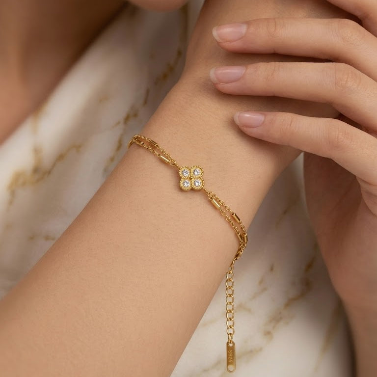 Crystal Clover Charm Bracelet