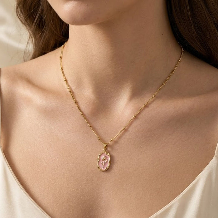 Pink Tulip Medallion Necklace