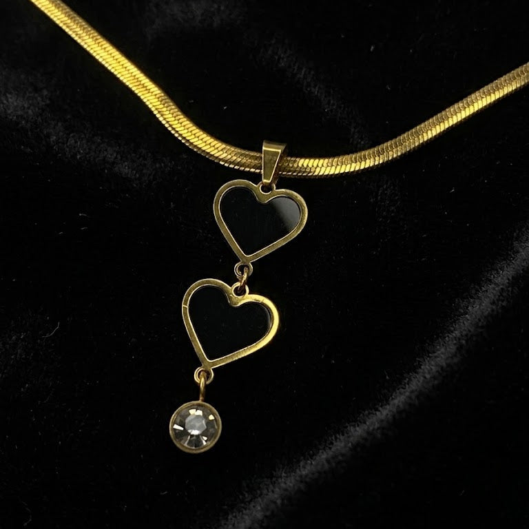 Double Heart Drop Necklace