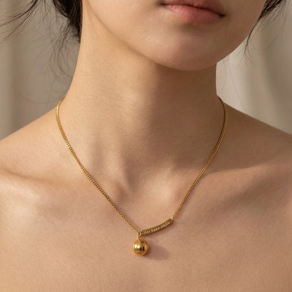 Engraved Bar & Ball Necklace