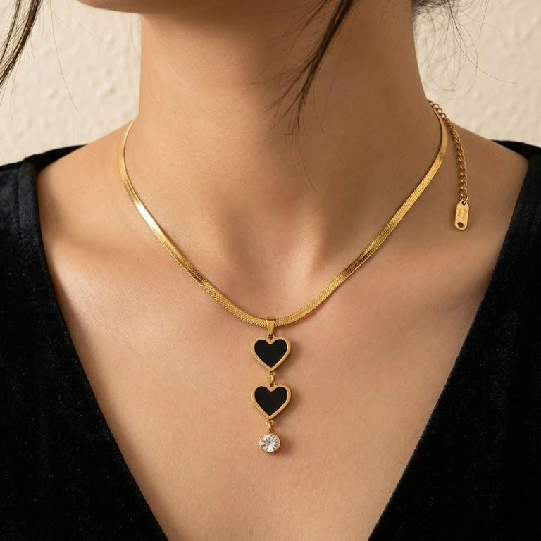 Double Heart Drop Necklace