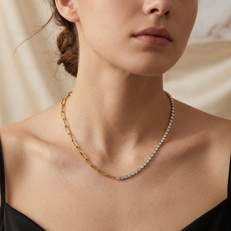Half & Half Crystal Tennis Necklace