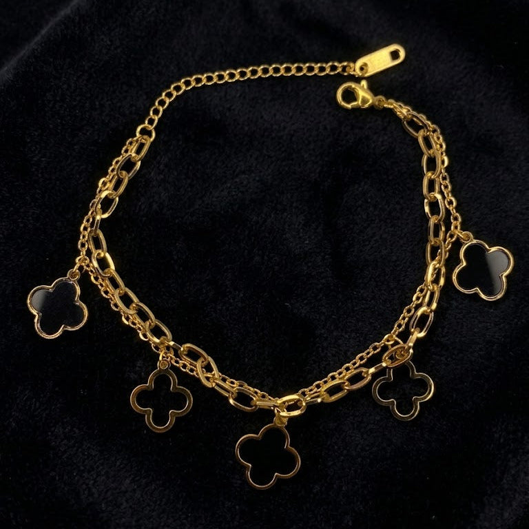 Noir & Pearl Clover Charm Bracelet