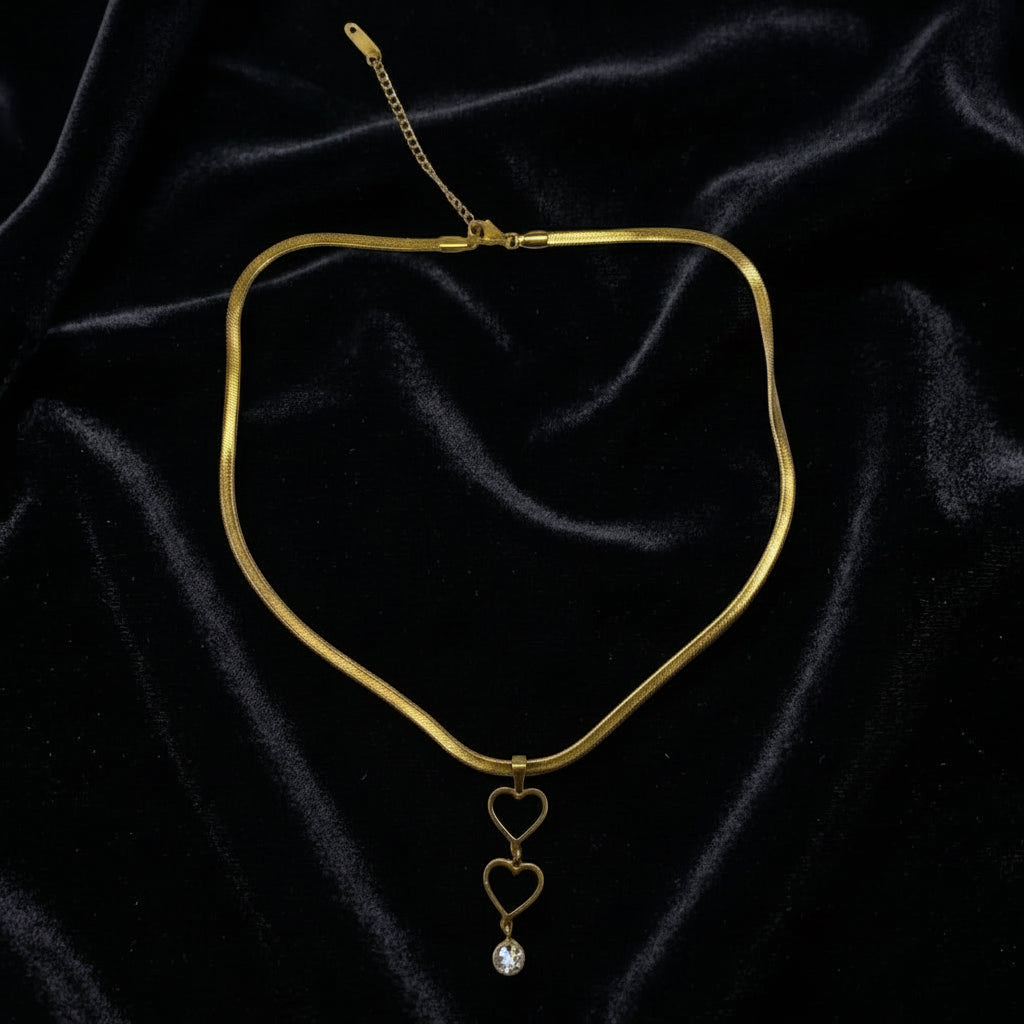 Double Heart Drop Necklace