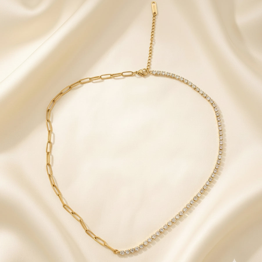 Half & Half Crystal Tennis Necklace
