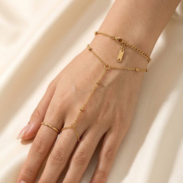 Gold Beaded Slave Bracelet Hand Chain